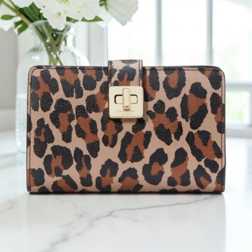 Kate Spade Phoebe Spotted Leopard Turnlock Medium Wallet KH815